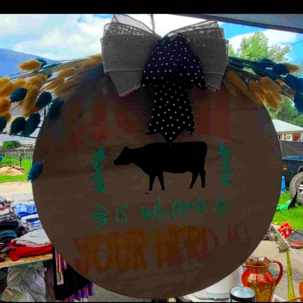 Home is where your herd is wood painted door sign.